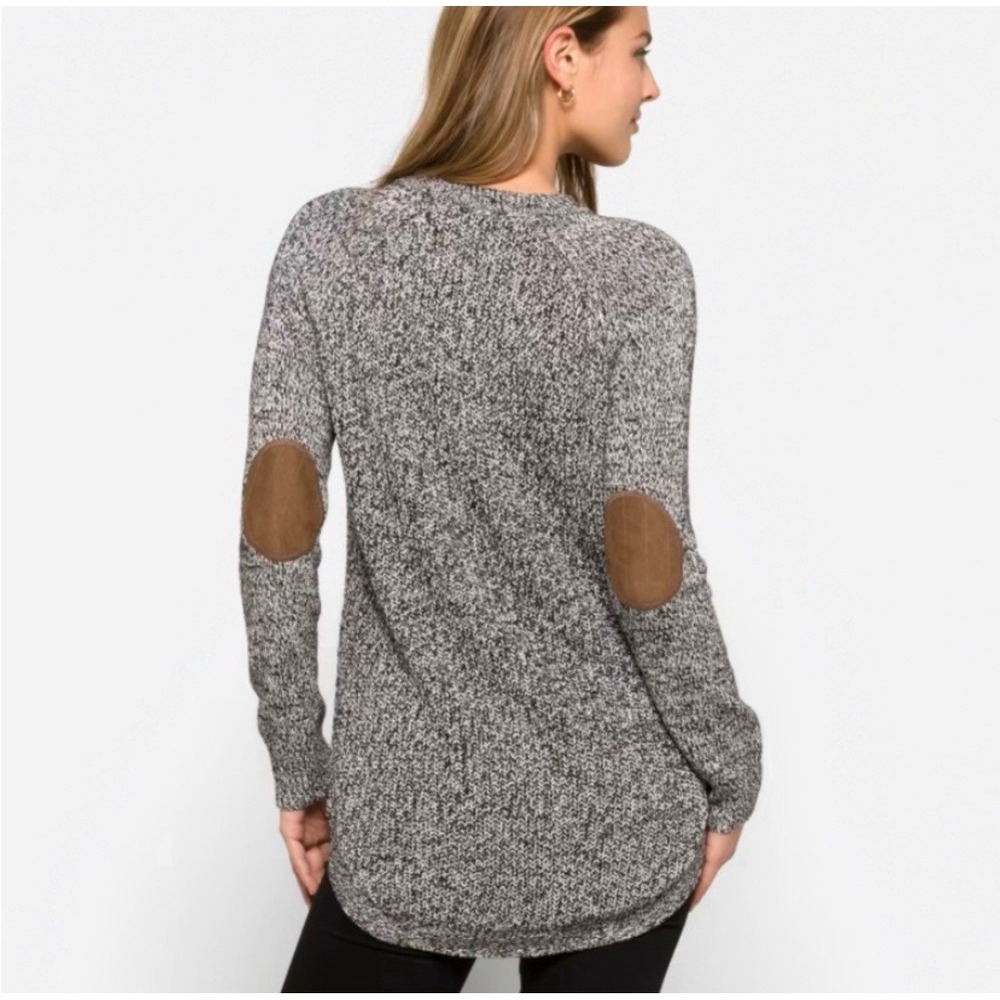 RD Style Marled Knit Crewneck Tunic Sweater with Elbow Patches - Women's Size L